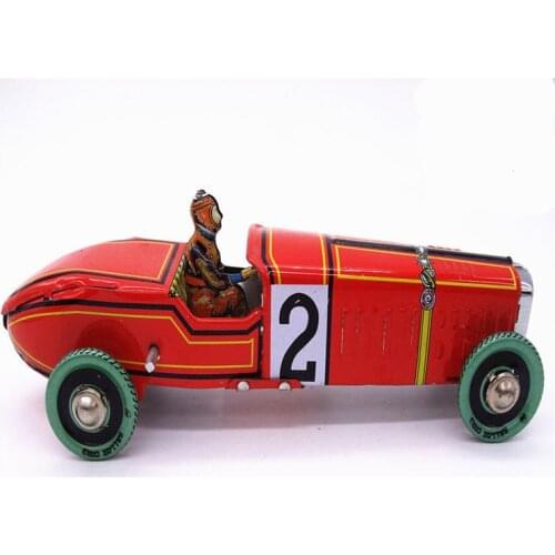 [Funny] Adult Collection Retro Wind up toy Metal Tin The red sports car F1 Racing Mechanical toy Clockwork toy figures kids gift
