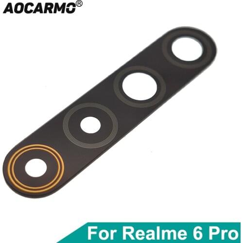 Aocarmo For Realme 6 Pro 6P Back Lens Rear Camera Len Glass Cover With Adhesive Sticker