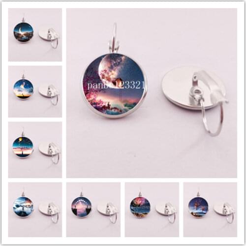 Sunset scenery moon earrings hot air balloon Kongming lantern night view earrings jewelry gift
