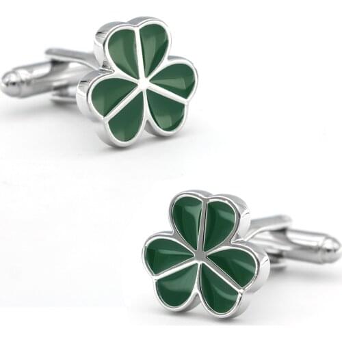 Free Shipping Mens Lucky Clover Cufflinks Leaf Design Green Color Quality Copper Cuff Links Wholesale&retail