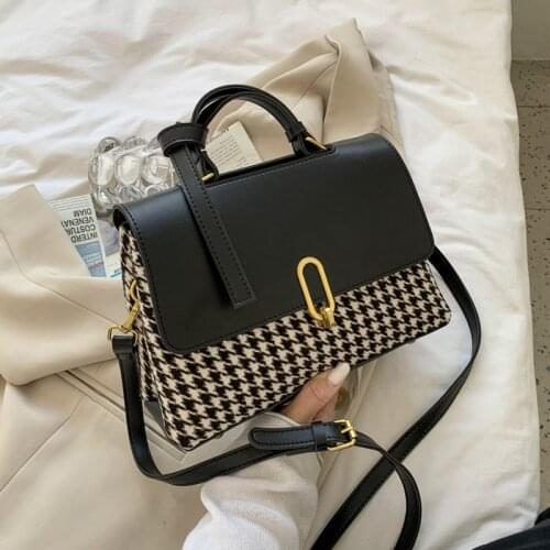 Jacquard Fabric Houndstooth Satchels Women Shoulder Messenger Bags Fashion PU Large Crossbody Totes Bags Travel Casual Handbags