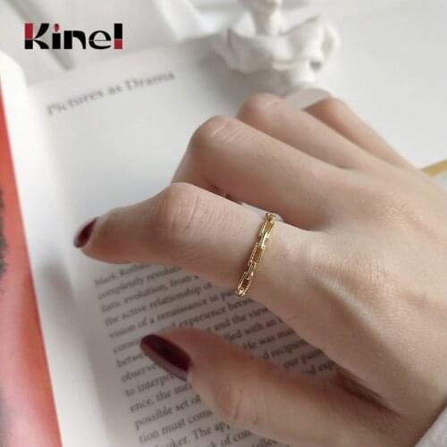 Kinel 925 Sterling Silver Rectangle Buckle Rings Gold Fashion Square Buckles Creative Open Slim Rings For Women Gold jewelry
