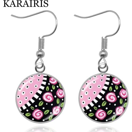 KARAIRIS 2020 New Trendy Sweet Cartoon Boho Flower Drop Earrings Glass Dome Gem Pendants Drop Earrings For Women Gifts