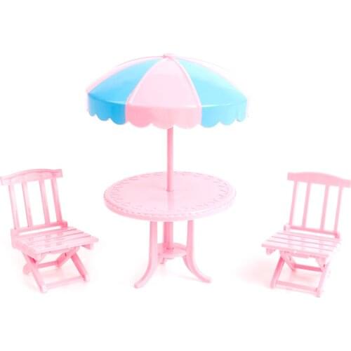 1 Set Plastic Miniature Outdoor Doll Beach Leisure Table With Umbrella Chair Folding Chair
