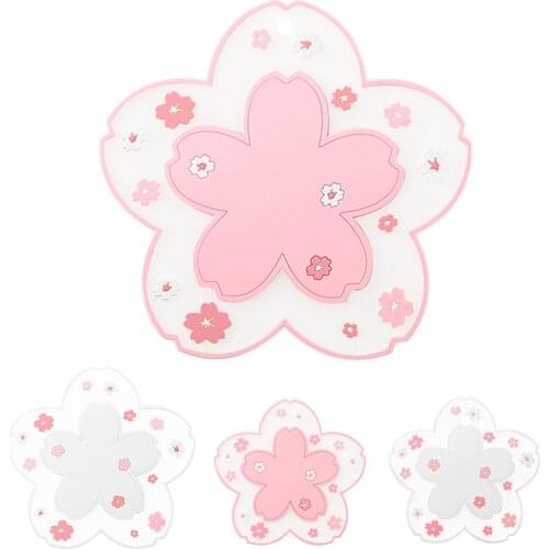 1pc Japan Style Cherry Blossom Cushion Silicone Table Mat Heart Bowl Teacup Cushion Heat Insulation Pan Holder Non-slip Cup Mat