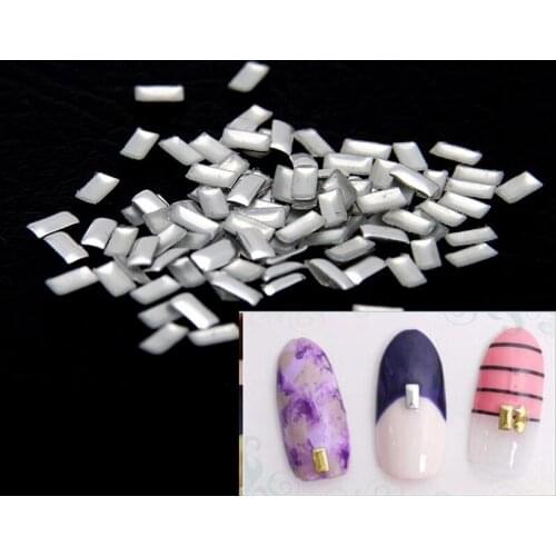 2x4mm Silver Rectangle Flatback Metallic Nail Tips Studs Sticker Glue Backing Iron On Alloy Decals DIY Nails Art Decoration
