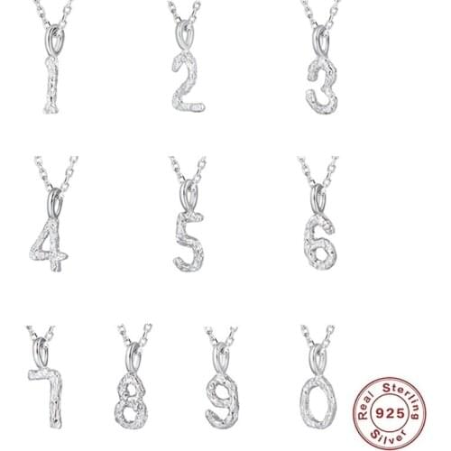 925 Sterling Silver Irregular Tin foil Folds Texture Numbers Pendants for Women Charm Necklaces Bracelets DIY 0-9 Jewelry Making