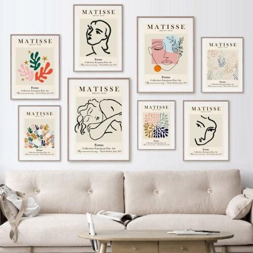 Abstract Matisse Girl Face Leaves Coral Nordic Posters And Prints Wall Art Canvas Painting Wall Pictures For Living Room Decor