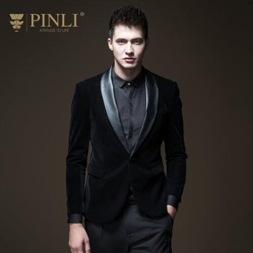 Free shipping new mens male Pinli fashion autumn casual PU leather stitching slim suit velvet suit jacket blazer B183406486