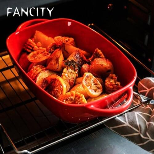 FANCITY Cheese corn baked sweet potato baking dish tableware ceramic baked rice bowl plate binaural oven dedicated household