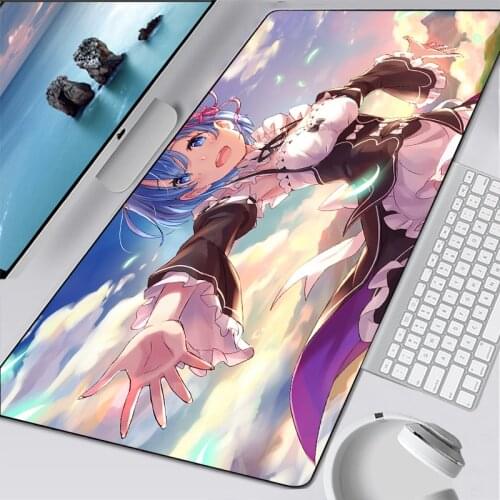 SXEY Re Zero Anime Girl Large Gaming Mouse Pad Lock Edge Mouse Mat Keyboard Pad Desk Mat Table Mat Gamer Mousepad for CSGO Manga