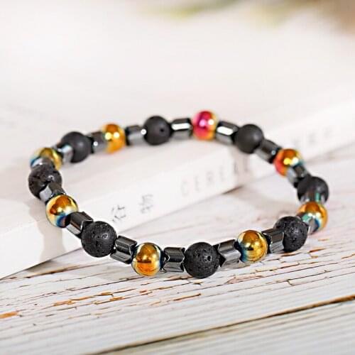 Charm Bracelet Corful Hematite Bracelet Men Handmade Natural Lava Bracelet Women Pulsera Hombre Joyas