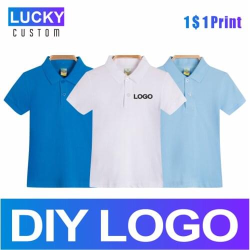 Childrens 100% Cotton Short-Sleeved Polo Custom Printed Embroidered Logo Solid Color Breathable Shirt