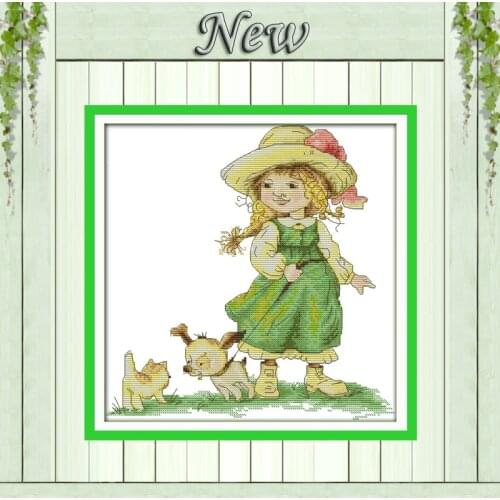 Childhood girl fairy decor paintings counted printed on canvas DMC 14CT 11CT Chinese Cross Stitch Needlework Sets Embroider kits