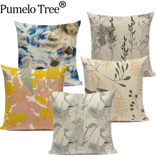 Elegant Nordic Cushion Covers Grass Plant Leaves Decorative Pillow Case 45-45cm Home Decor Sofa Beige Cushion Cover Funda Cojin