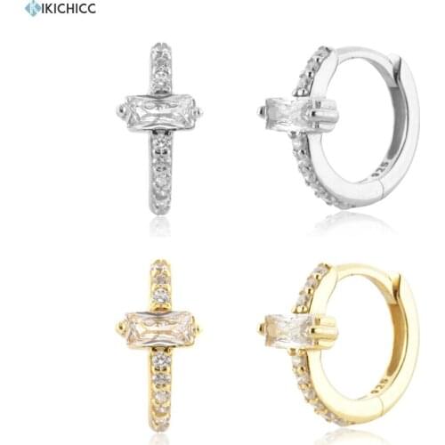 KIKICHICC 925 Sterling Silver Gold One Zircon Pave Huggies Hoops Clips Piercing Women Fine Jewelry Rock Punk Jewels Pendientes