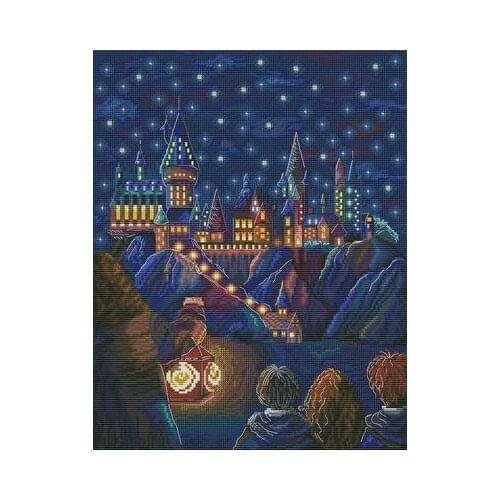 FF MM Gold Collection Counted Cross Stitch Kit Cross stitch RS cotton with cross stitch no print Hogwarts at night