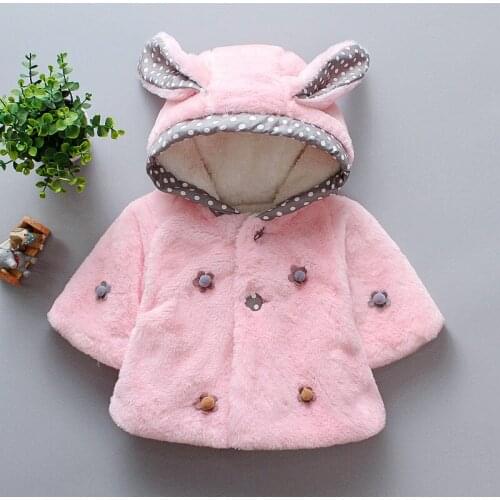 Infant Newborn Flower Jacket For Baby Girl Autumn Winter Thick Warm Cloak Cute Rabbit Ear Kids Girl Coats Outerwear Girl Clothes