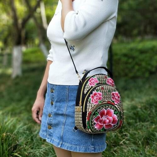 2020 Hot Sale Womens Vintage Folk-Custom Mini Backpack Flower Embroidered Shoulder Crossbody Bag Daypack for Travel