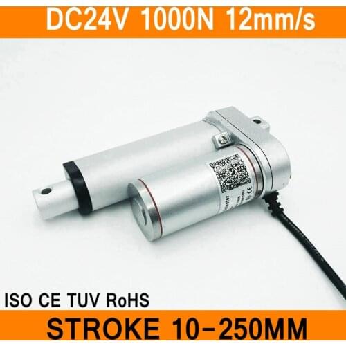 Linear Actuator 24V DC Motor 1000N 12mm/s Stroke 10-250mm Linear Motion Controller IP54 Aluminum Alloy Waterproof Export Quality