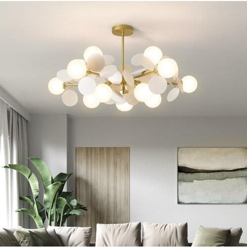 Nordic Branch Chandelier For Living Room Childrens room Bedroom Modern Glass Ball Hanging Light Fixture Decor Leaves Suspension