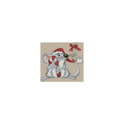A little mouse holding a Christmas stick cross stitch 11CT 18ct 14ct cotton thread embroidery DIY handmade needlework