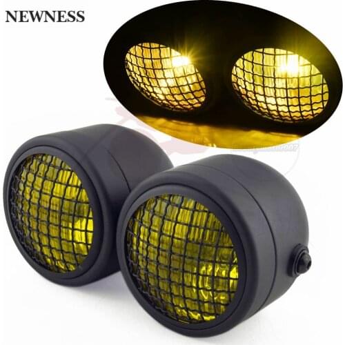 Motorcycle Universal Twins Front Headlight Double Dual Lamp Mesh Protector Amber For Harley Complete Custom Dirt Bikes