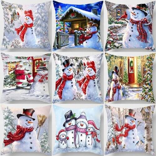 Christmas Snowman Tree Pattern 45x45cm Peach Skin Cushion Cover New Year Gifts Decorative Sofa Home Car Throw Pillowcover