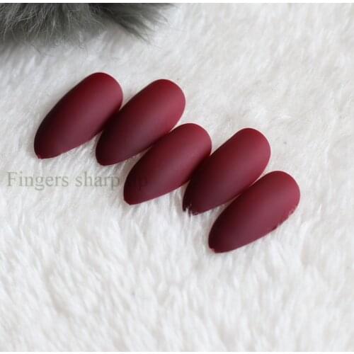 24pcs 2020 The latest fashion Long pointed Candy colors false nails Matte Wine red C008