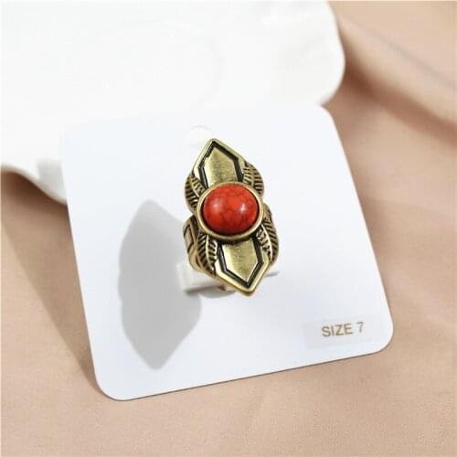 New Fashion Boho Big Antique Brass Arrow Rings Round Orange Stone Finger Ring Jewelry Party Gift for Women