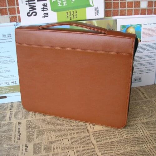A4 zipper leather document folder bag business file folder leather ring binder office expanding file organizer with handle 1260