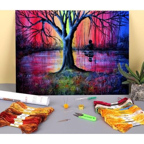 Natural Scenery Dream A Dream Printed Fabric 11CT Cross Stitch Embroidery Patterns DMC Threads Handicraft Craft Magic