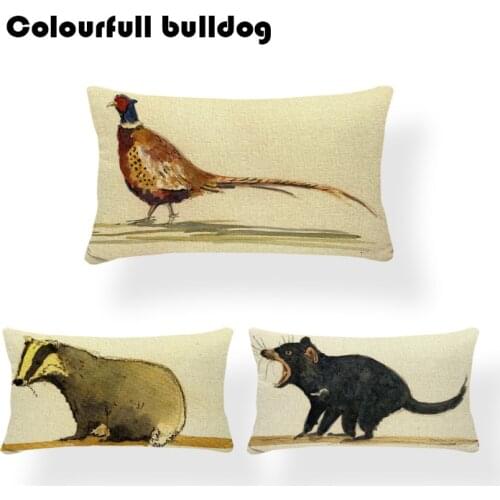 Blank Rectangular Cushion Cover Pheasant Squirrel Bull Chameleon Puffin Owl Decoration Farmhouse Home Sofa Waist Pillow Cover