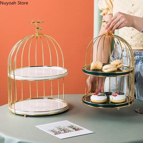 Light Luxury Nordic Creative Fruit Plate Ceramic Double Layer Dessert Cake Dessert Tray Storage Rack Decorative Ornaments