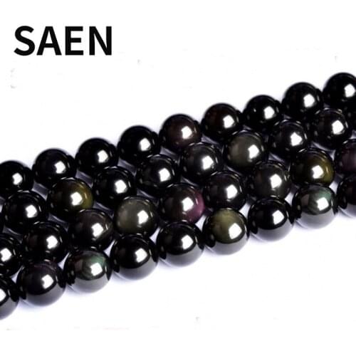SAEN 6A Natural stone beads Obsidian Loose Round 4 6 8 10 12mm DIY Bracelets Necklaces Jewelry making Processing OEM