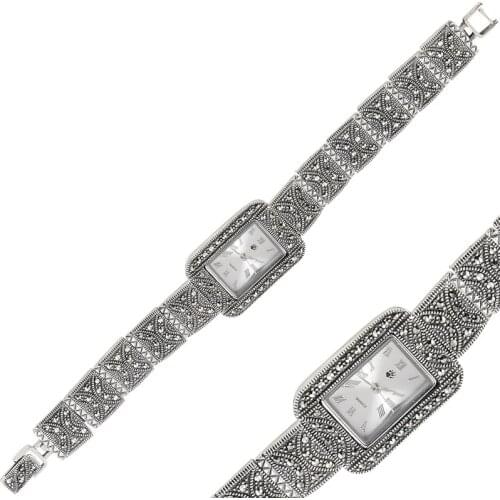 Silverlina Silver Marcasite Sterling Sleeve Clock