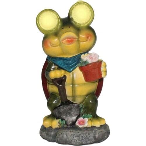 Resin Statue Vivid Weather-proof Portable Solar Powered Frog Tortoise Animal Figurine Outdoor Garden Decoration