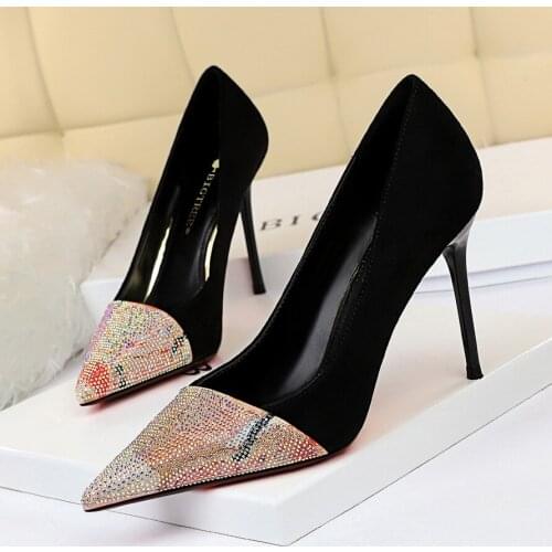 Sexy Party Shoes Woman High Heels Pointed toe Fashion Womens Shoes Pumps Female Glitter Single Shoe assorted Crystal Thin heel