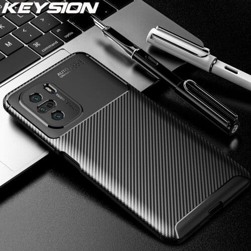 KEYSION Shockproof Phone Case for Xiaomi POCO F3 5G X3 Pro Mi 11i Carbon Fiber Texture Silicone back Cover for Redmi K40 Pro