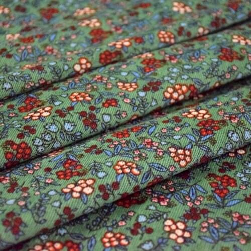 High quality corduroy fabric Green berry broken flowers Print tissu Autumn winter dress pants cheongsam material