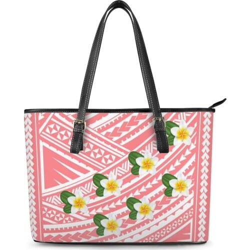 New Women Handbags Polynesian Traditional Tribal Flower Printing Lady Leather Shoulder Bags Large Casual Tote Bag Luxury Handbag