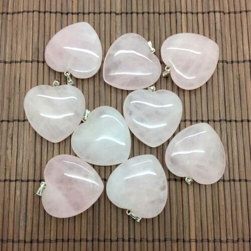 Women Necklace Pendants Natural Pink Rose Quartzs Stone Heart Rose Crystal Charm 30 mm For D I Y Jewelry Making Decoration Gift