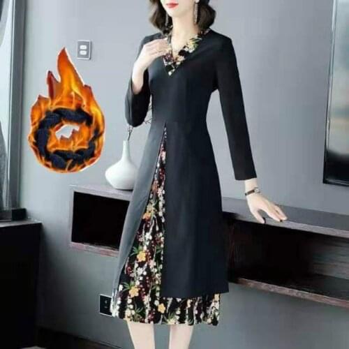 2021 Elegant Spring Fake Two Pieces Spliced Split Dress Women V-neck Dress Ladies Dress Party Dress Plus Size L-5XL Y424