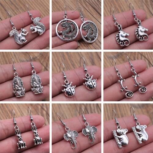 Animal Earring For Girl Women Lady Vintage Elephant Ladybug Snake Dragon Rabbit Squirrel Koala Earring Gift Dangle Earring