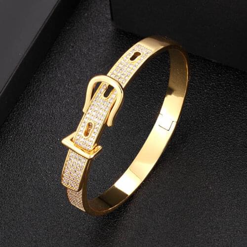 Zlxgirl free Velvet bag brand belt shape Cubic Zircon Bracelet bangle jewelry Women CZ Copper Gold Knot Bracelet Bangle