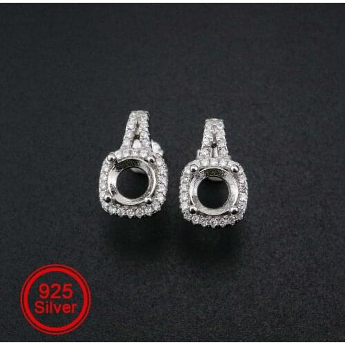 1Pair Round Studs Earrings Settings Halo Pave Solid 925 Sterling Silver Bezel DIY Supplies for Gemstone Jewelry 1702218