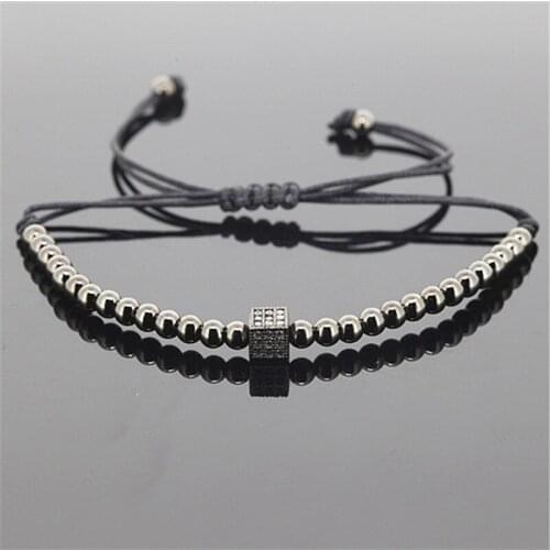 1pc Anil Arjandas Fashion Men Bracelet Paved CZ Square Box Connector & 4mm Brass Bead Charm Braiding Men Macrame Bracelet