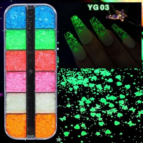 1Pcs Luminous Effect 3D Butterfly Love Star Nail Art Sequins Design Mix Glitter For Nail UV Gel DIY Tips Manicures Decorations