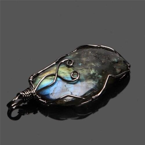 1PC Natural flash stone handmade pendant jewelry with feldspar shape original stone creative travel commemoration business gift