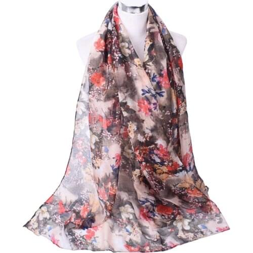 2020 Design Women Cotton Volie Scarf Hijab Large Floral Print Shawl Wraps Foulard Femme Neckerchief Bufandas Mujer for Ladies